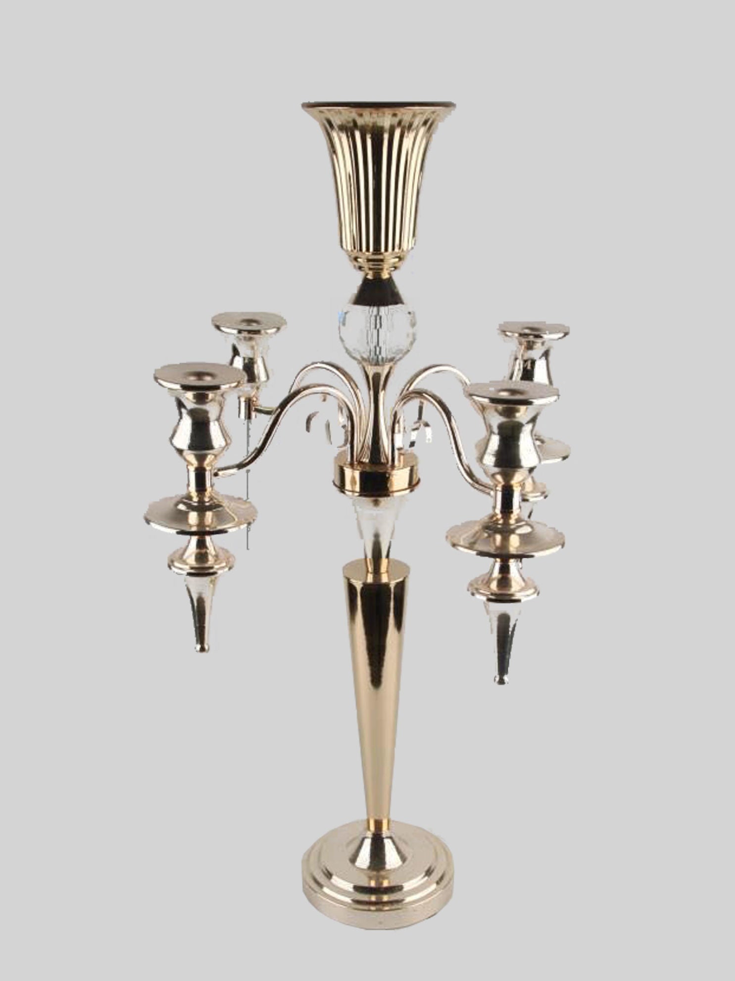 CCH0081 Gold - Gold Metal Candelabra 4 Arms and 1 Flower Riser 27"