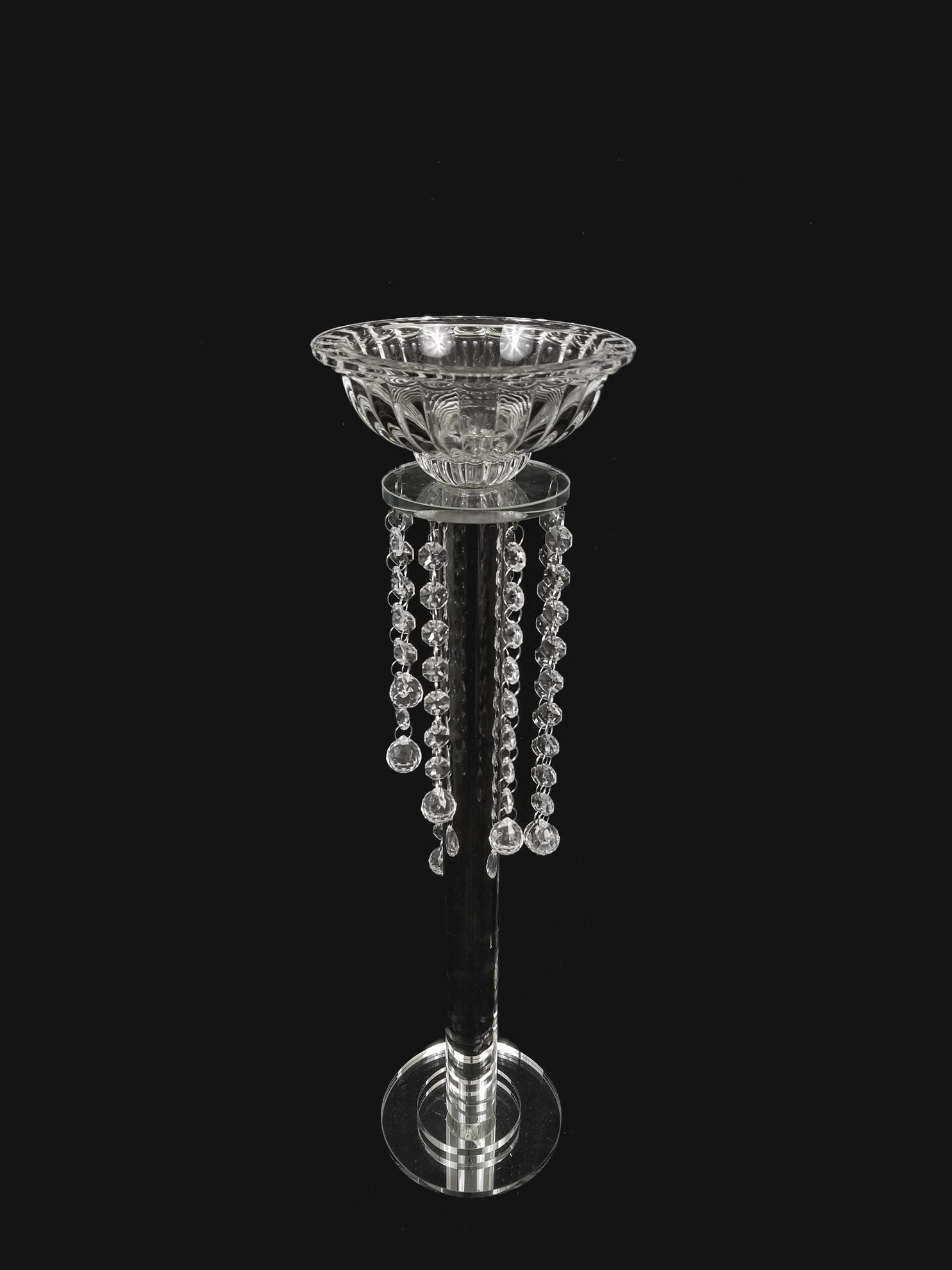 CH8153-S - Premium Glass Crystal Pillar Candle and Flower Holder 22.5"