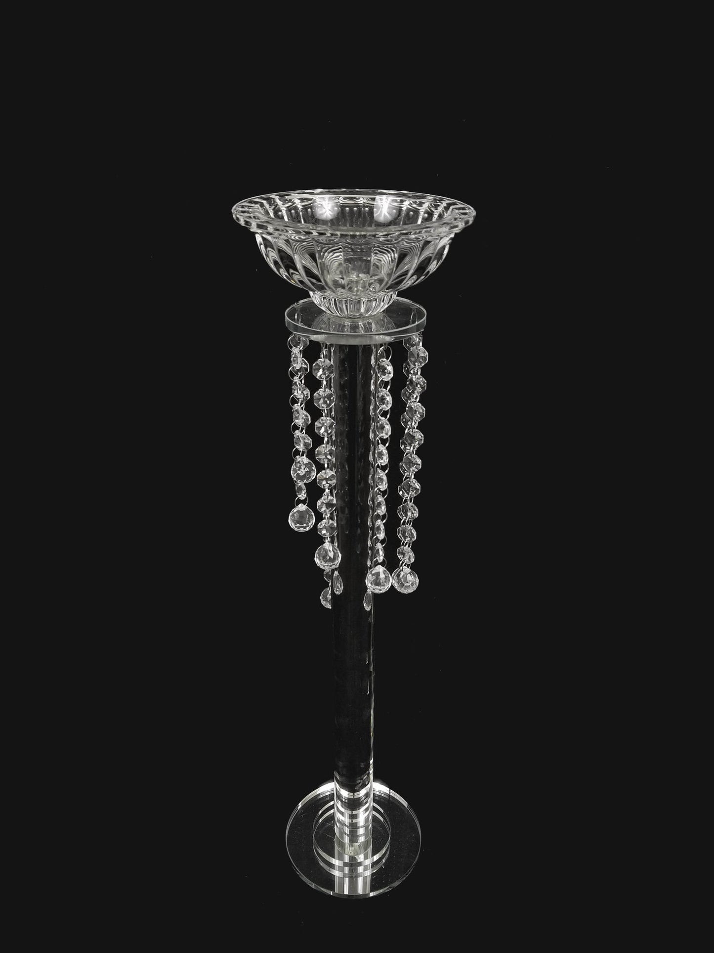 CH8153-M - Premium Glass Crystal Pillar Candle and Flower Holder 24.5"