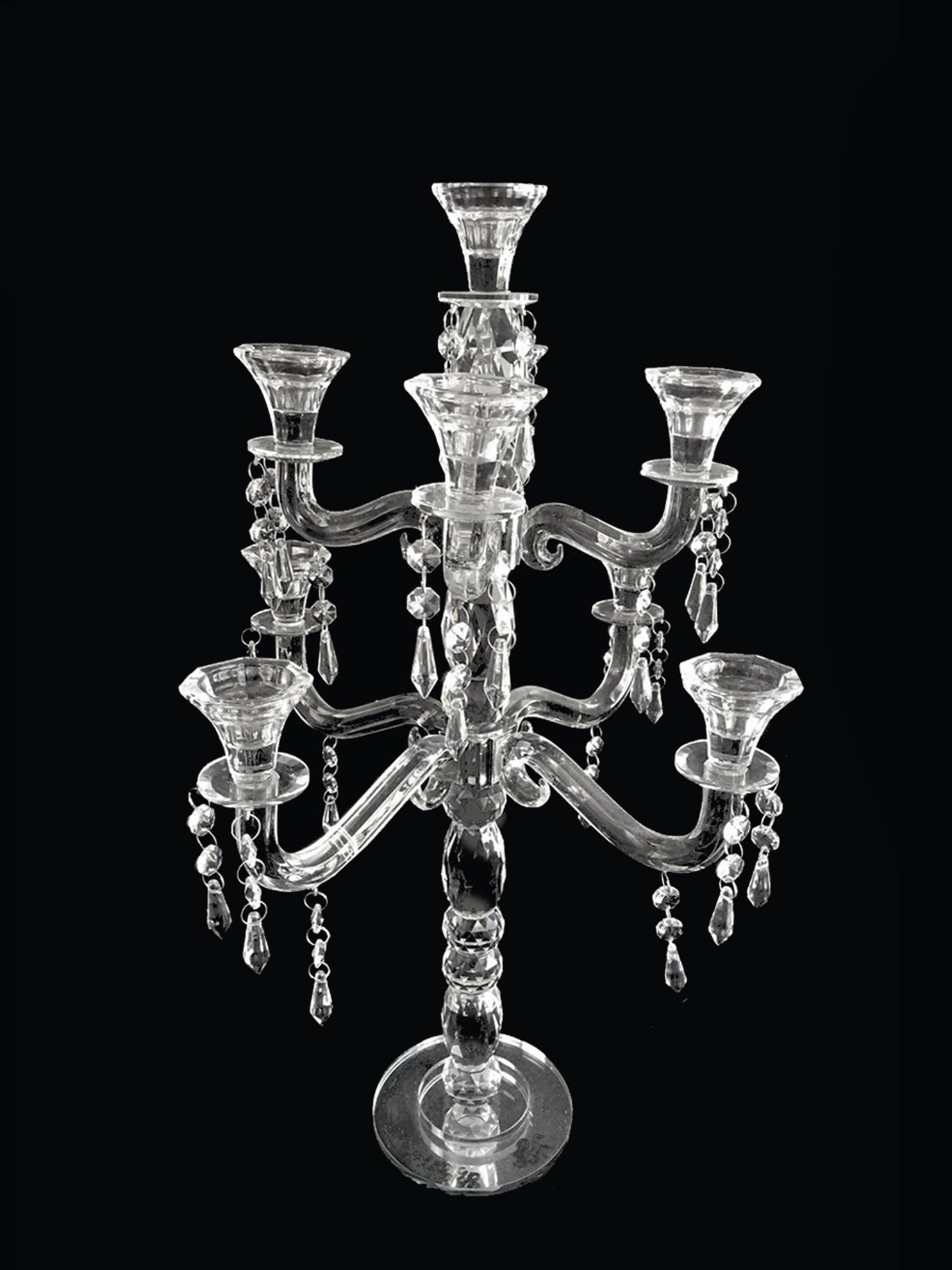 CH8890 - 9 Arm Premium Gem Cut Crystal Glass Candle Holder