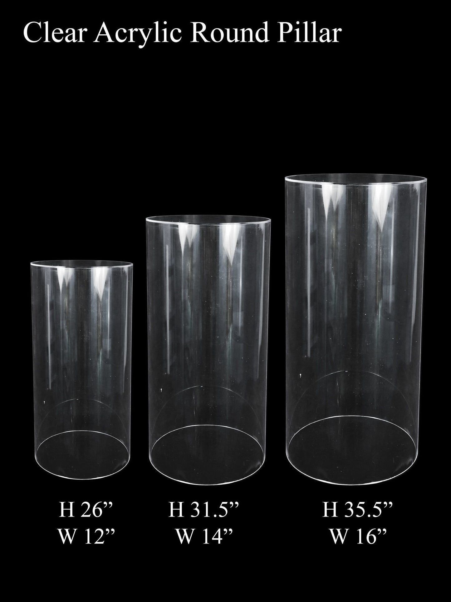 Acrylic Cake Pillar Round Set of 3 Clear