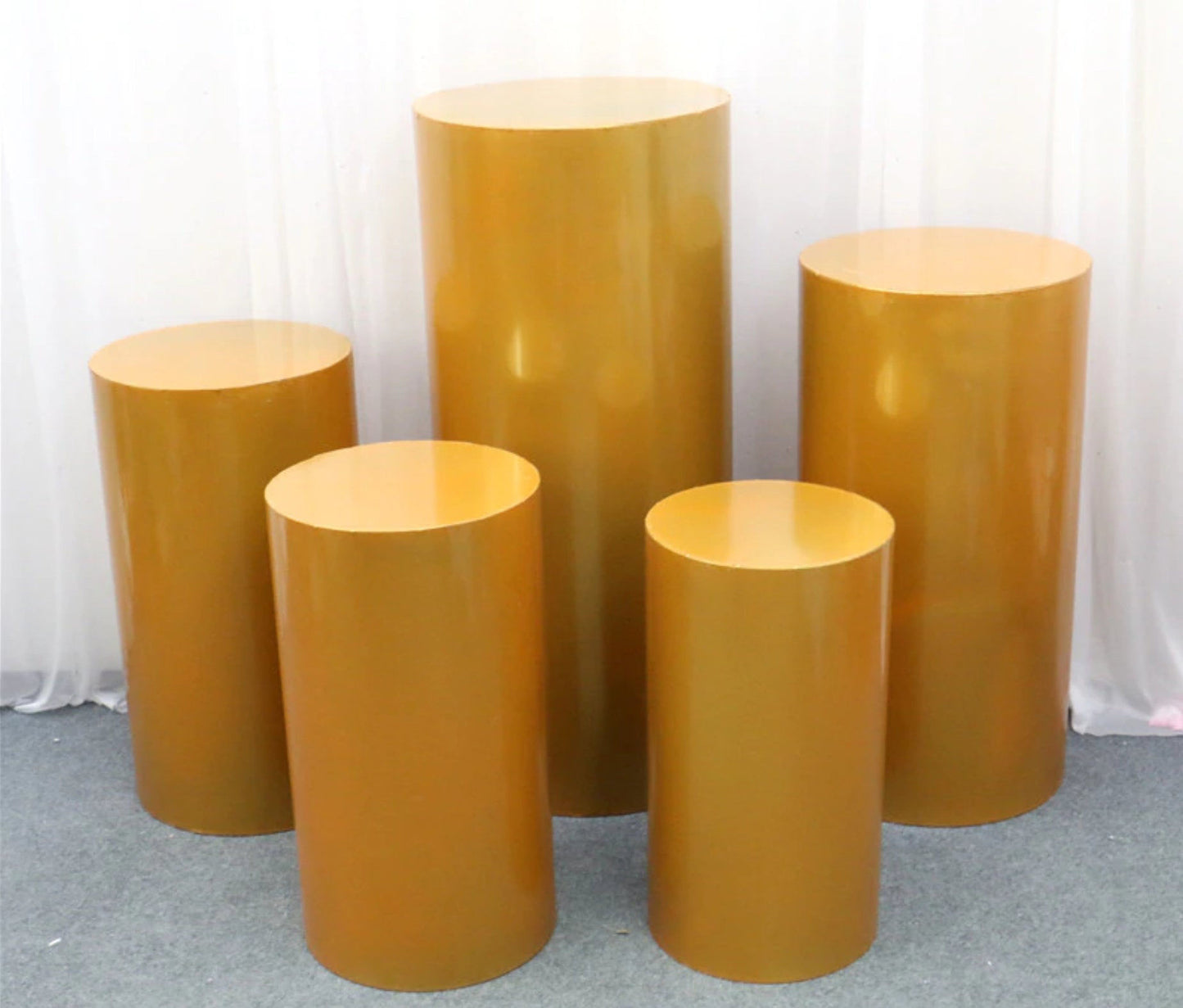 Metal Cake Pillar Round Set of 5 White