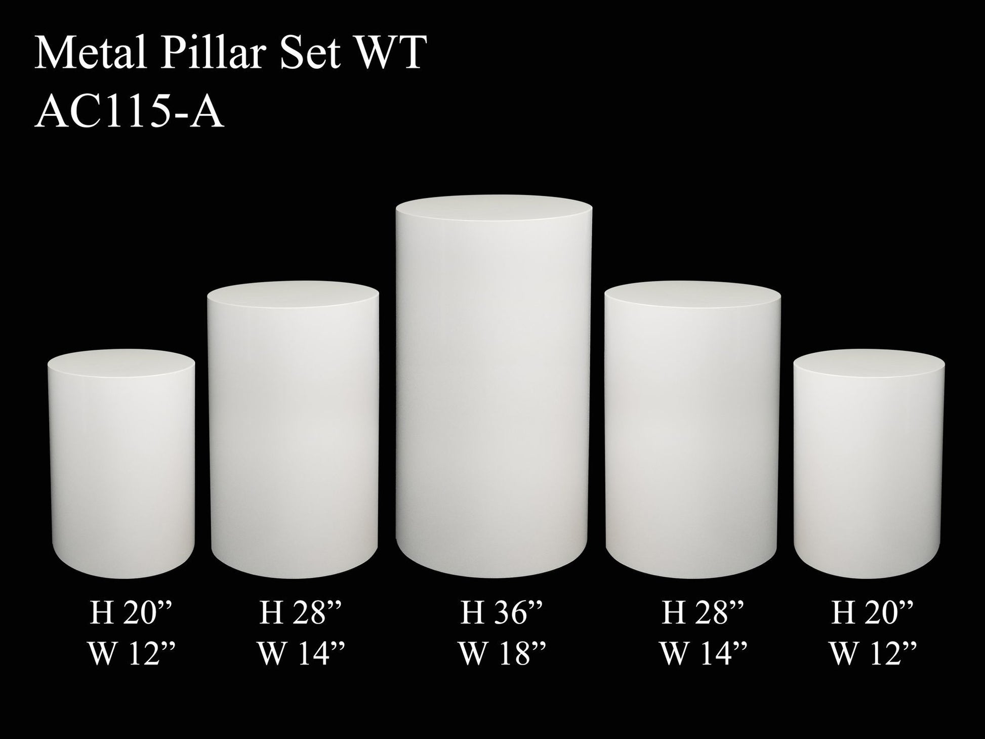Metal Cake Pillar Round Set of 5 White
