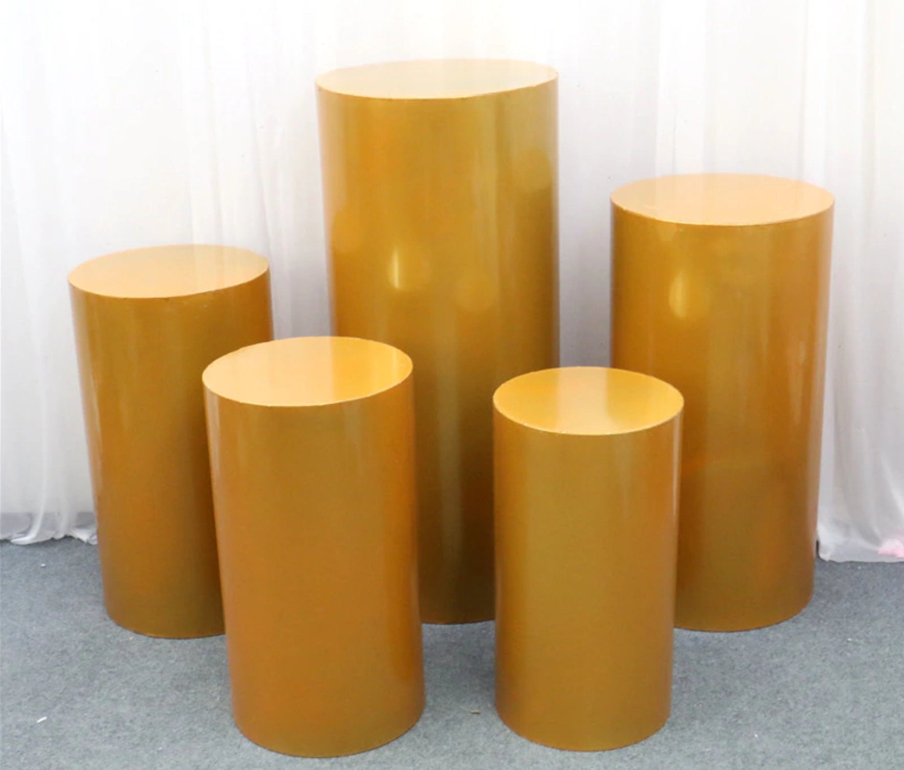 Metal Cake Pillar Round Set of 5 Gold