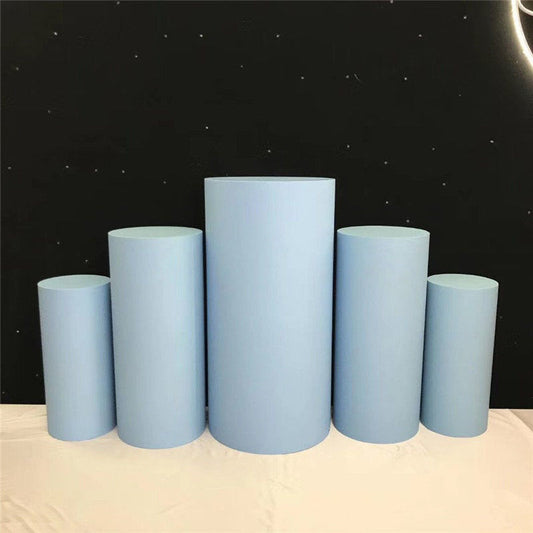 Metal Cake Pillar Round Set of 5 Light Blue