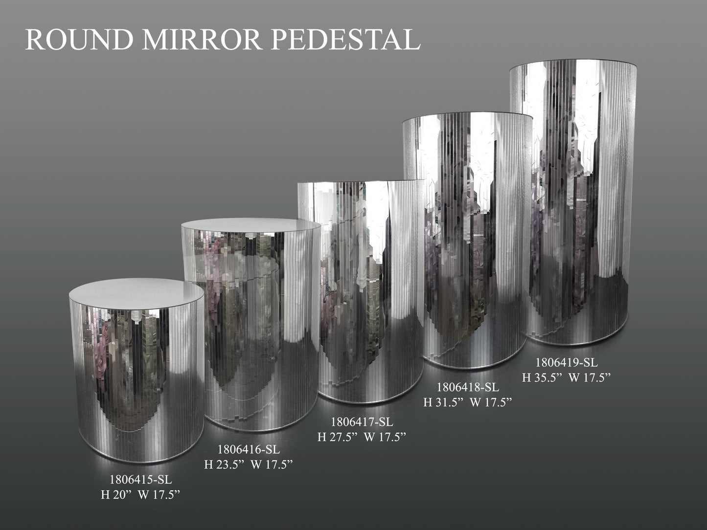Mirrored Cylindrical Column/Pedestal Silver