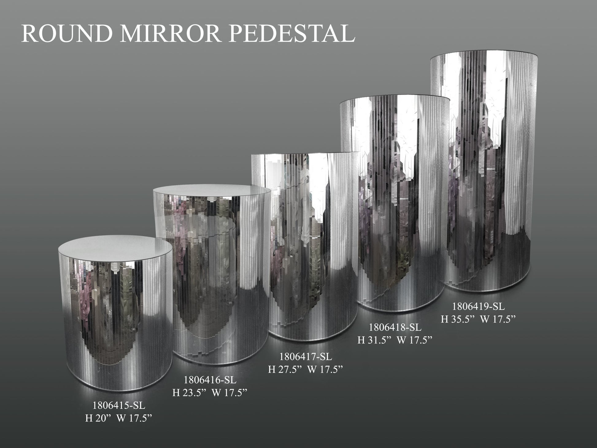 Mirrored Cylindrical Column/Pedestal Silver