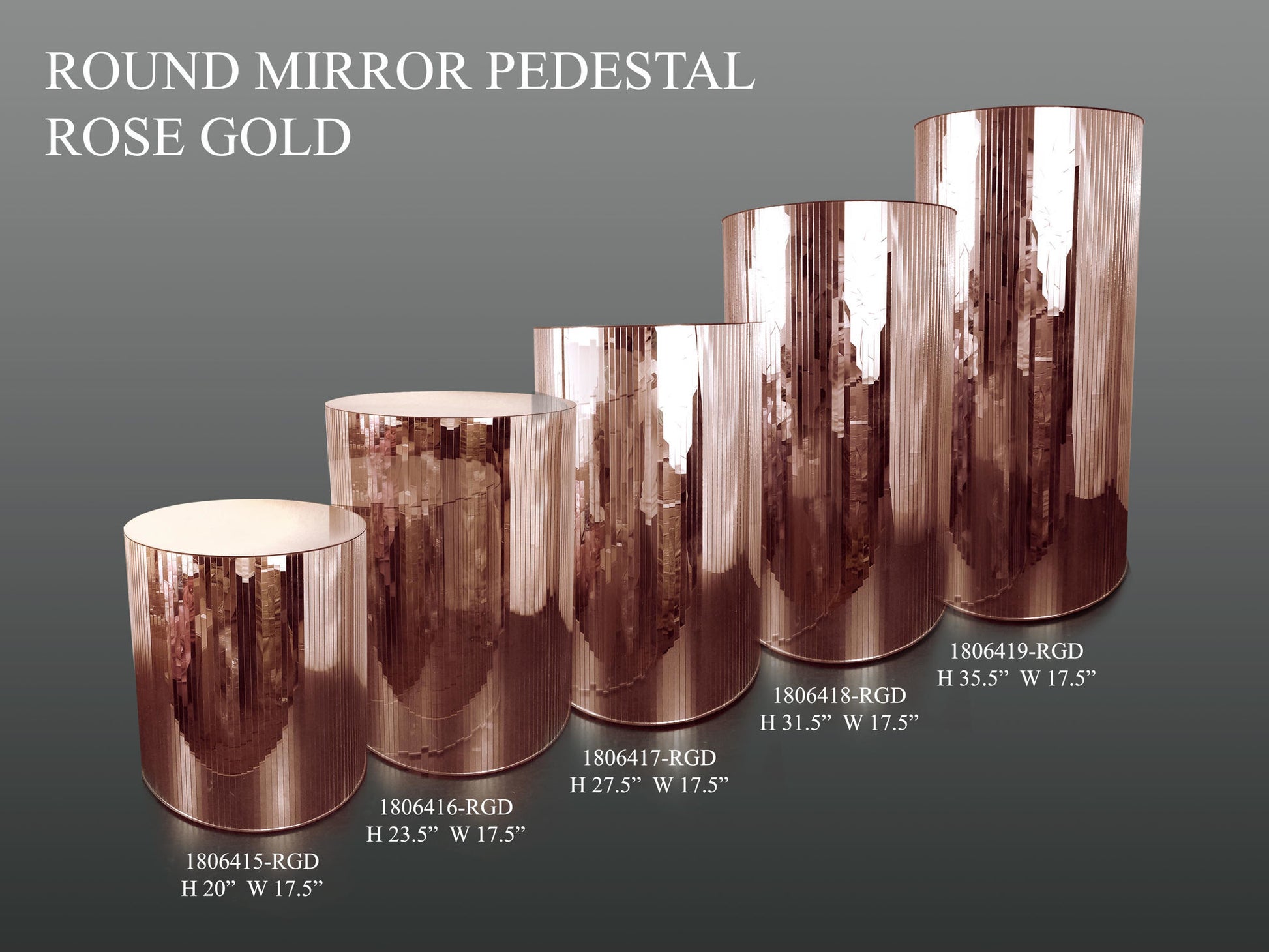 Mirrored Cylindrical Column/Pedestal Rose Gold