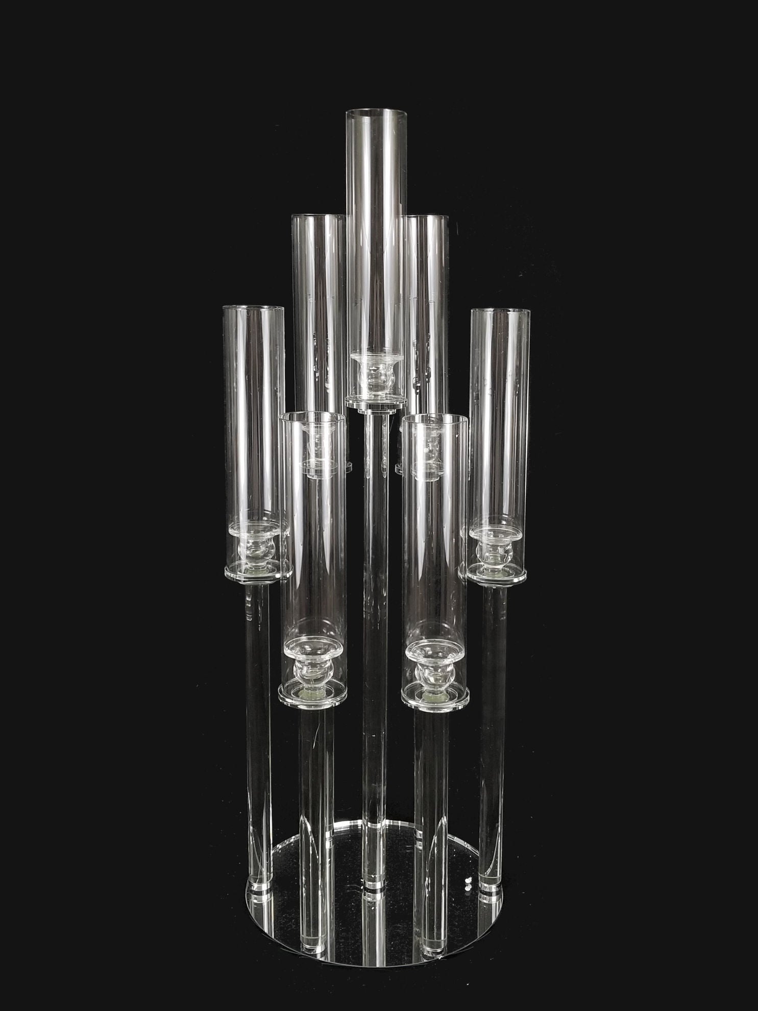 CCH0220-7 - 7 Head Candlestick Holders  with Hurricane Tubes Wedding Table Centerpiece 36.5"