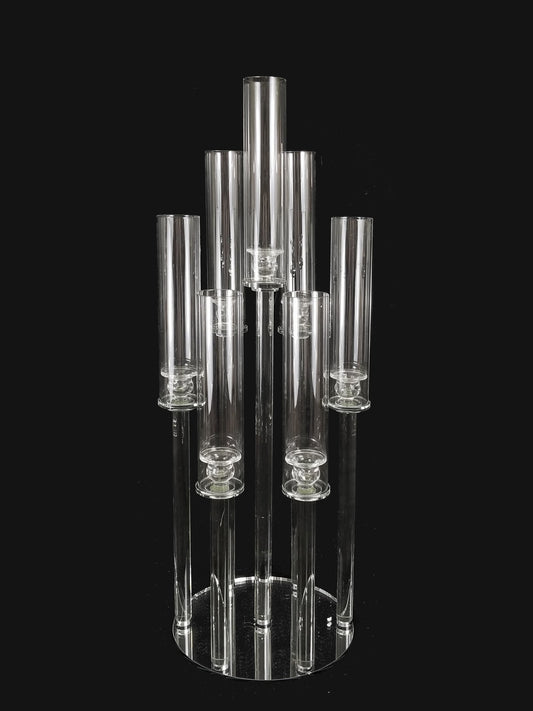 CCH0220-7 - 7 Head Candlestick Holders  with Hurricane Tubes Wedding Table Centerpiece 36.5"