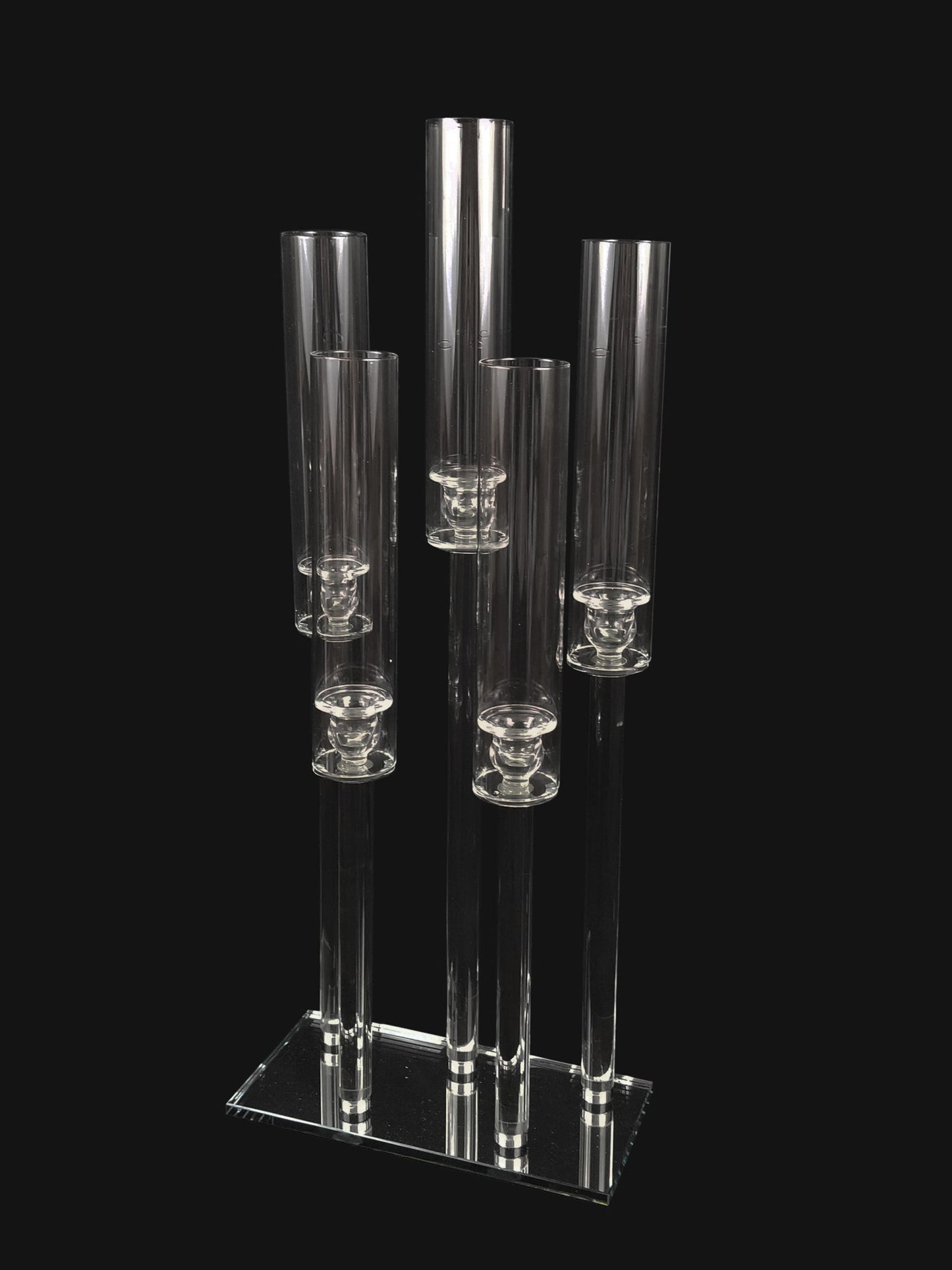 CCH6668 - 5 Head Candlestick Holders  with Hurricane Tubes Wedding Table Centerpiece 38"