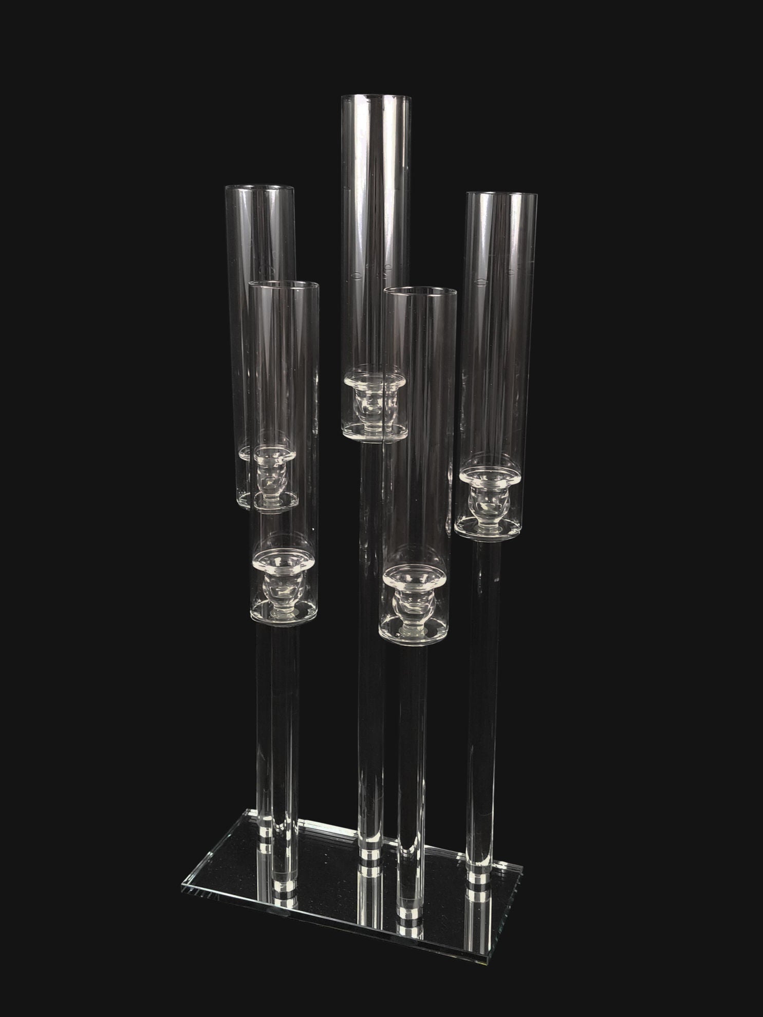 CCH6668 - 5 Head Candlestick Holders  with Hurricane Tubes Wedding Table Centerpiece 38"