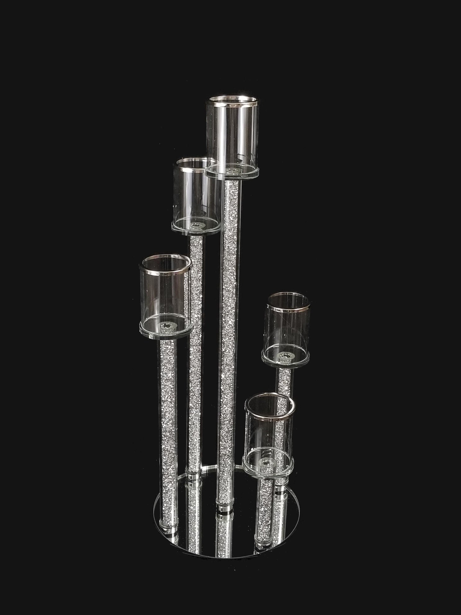 CCH4360 -  5 Head Candlestick Holders  with Glitter Detail Wedding Table Centerpiece 25"