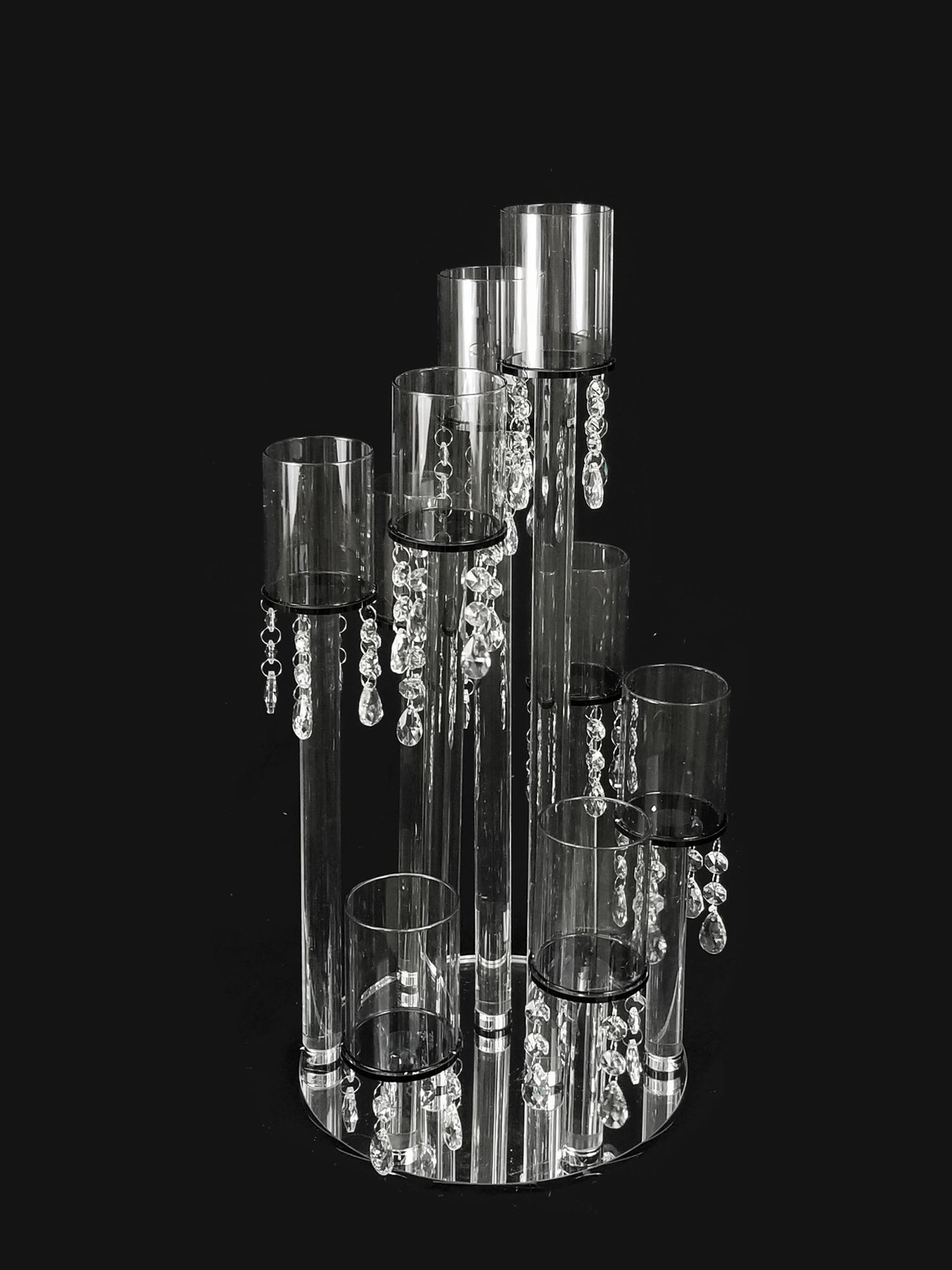 CCH8365 - 9 Head Candlestick Holders  with Dangling Crystal Wedding Table Centerpiece 22.5"