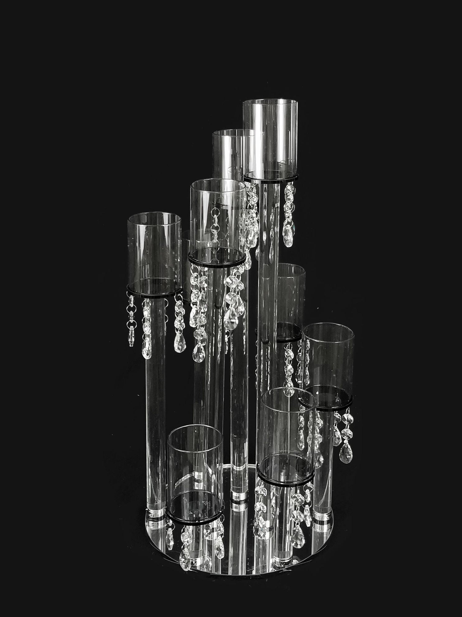 CCH8365 - 9 Head Candlestick Holders  with Dangling Crystal Wedding Table Centerpiece 22.5"
