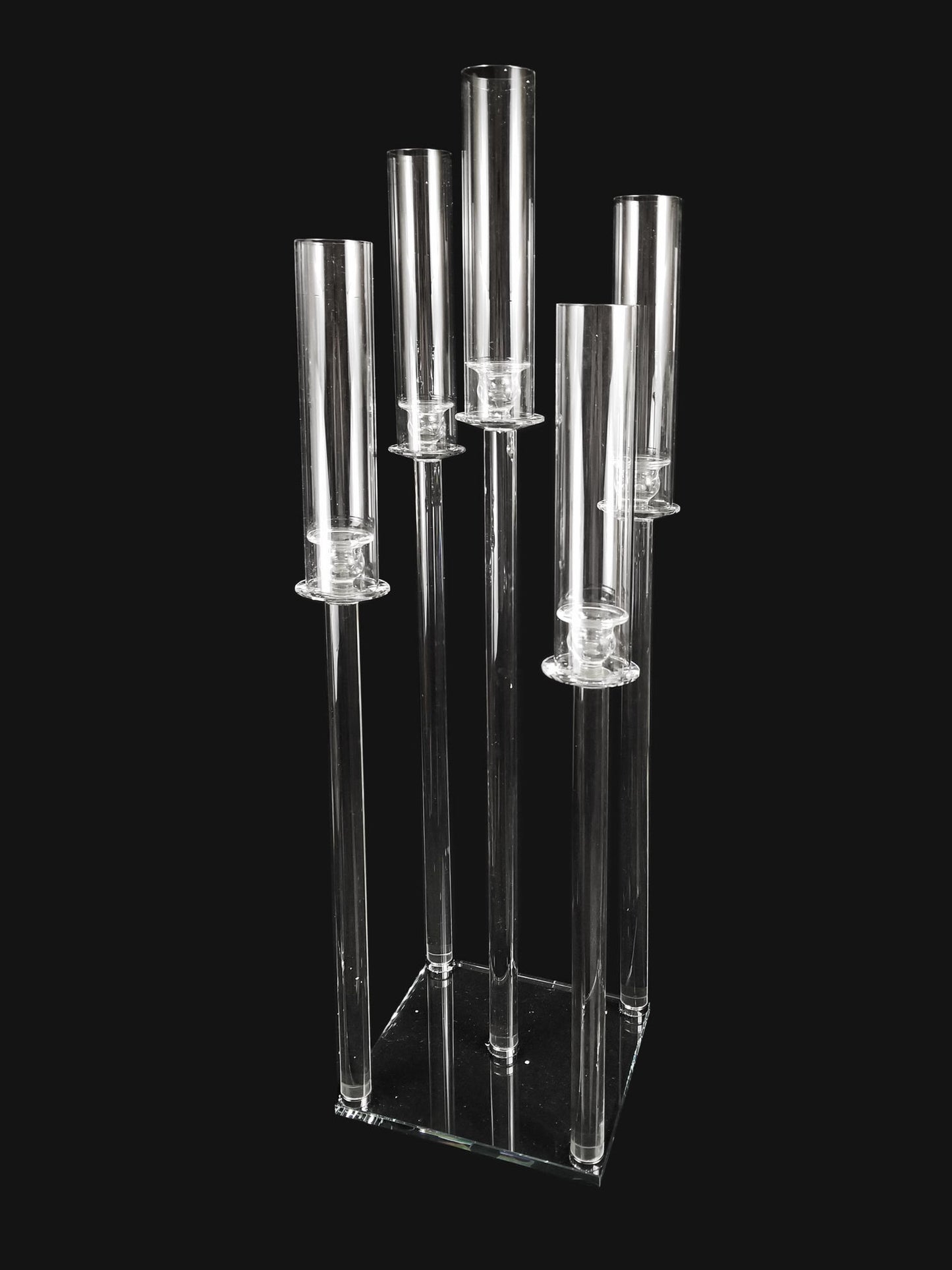 CCH6665S - 5 Head Candlestick Holders  with Hurricane Tubes Wedding Table Centerpiece 38.5"