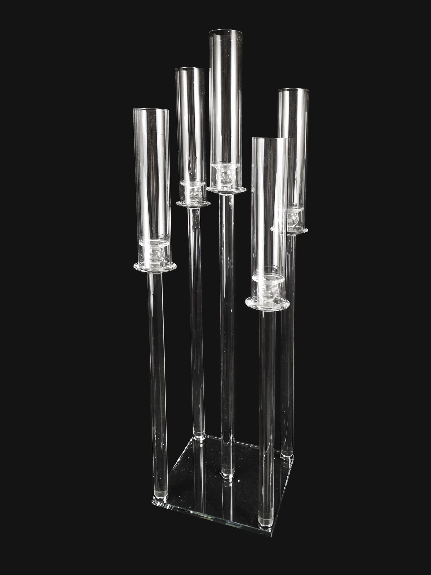 CCH6665S - 5 Head Candlestick Holders  with Hurricane Tubes Wedding Table Centerpiece 38.5"