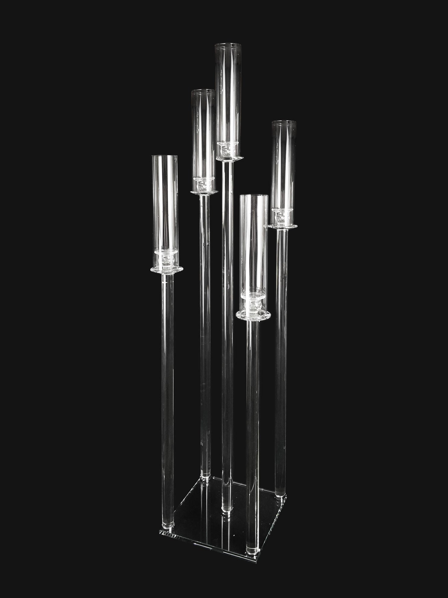 CCH6665M  - 5 Head Candlestick Holders  with Hurricane Tubes Wedding Table Centerpiece 52"