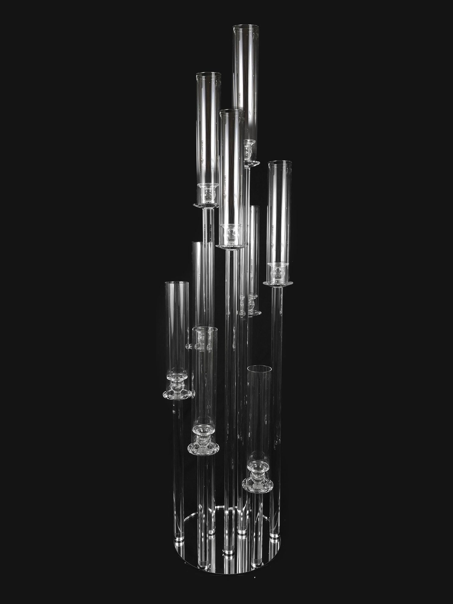 CCH6665-1M - 9 Head Candlestick Holders  with Hurricane Tubes Wedding Table Centerpiece 52"