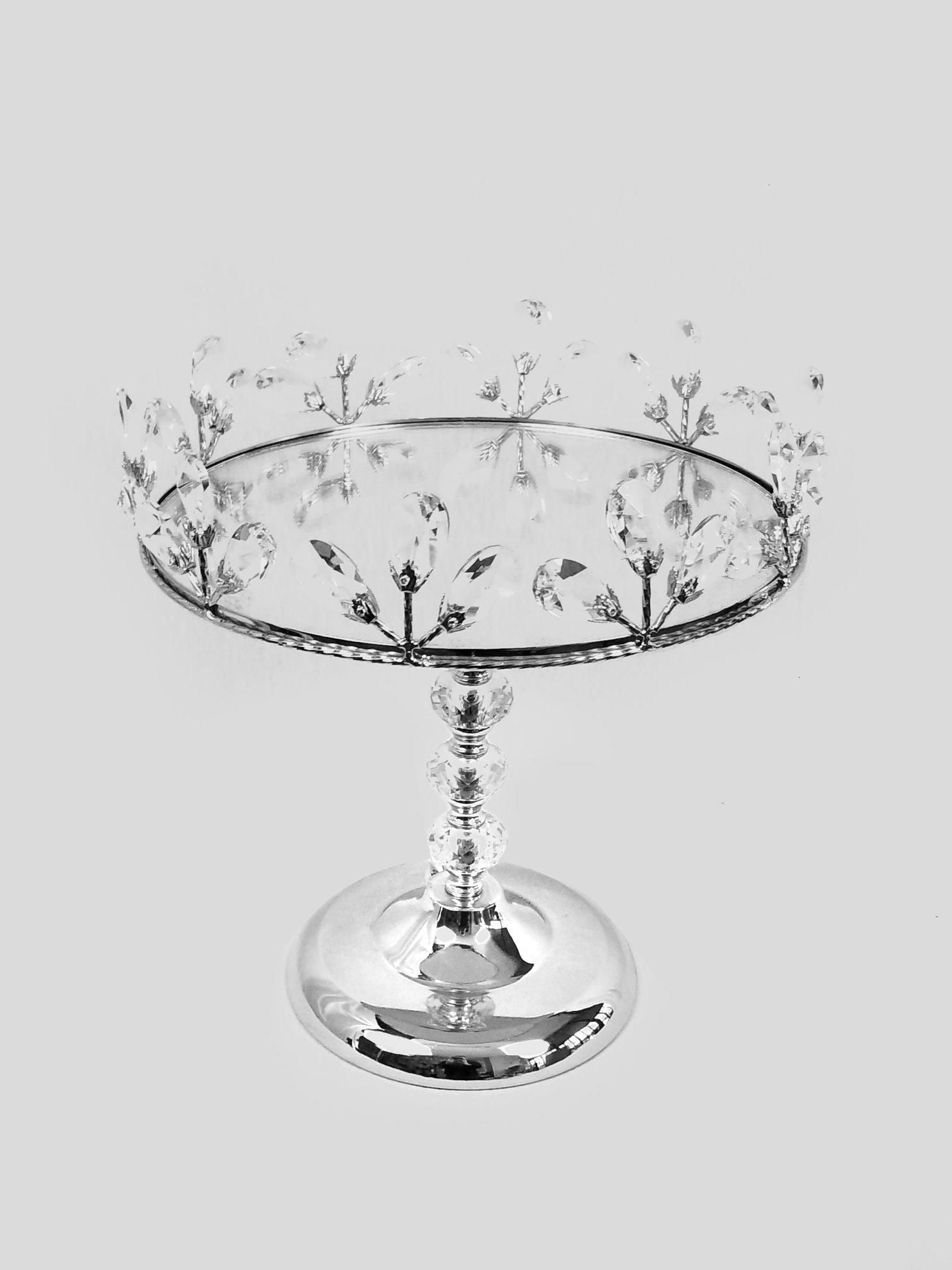 CH5445 SL - 12" Silver Sparkling Crystal Beaded Cake Stand with Mirrored Top