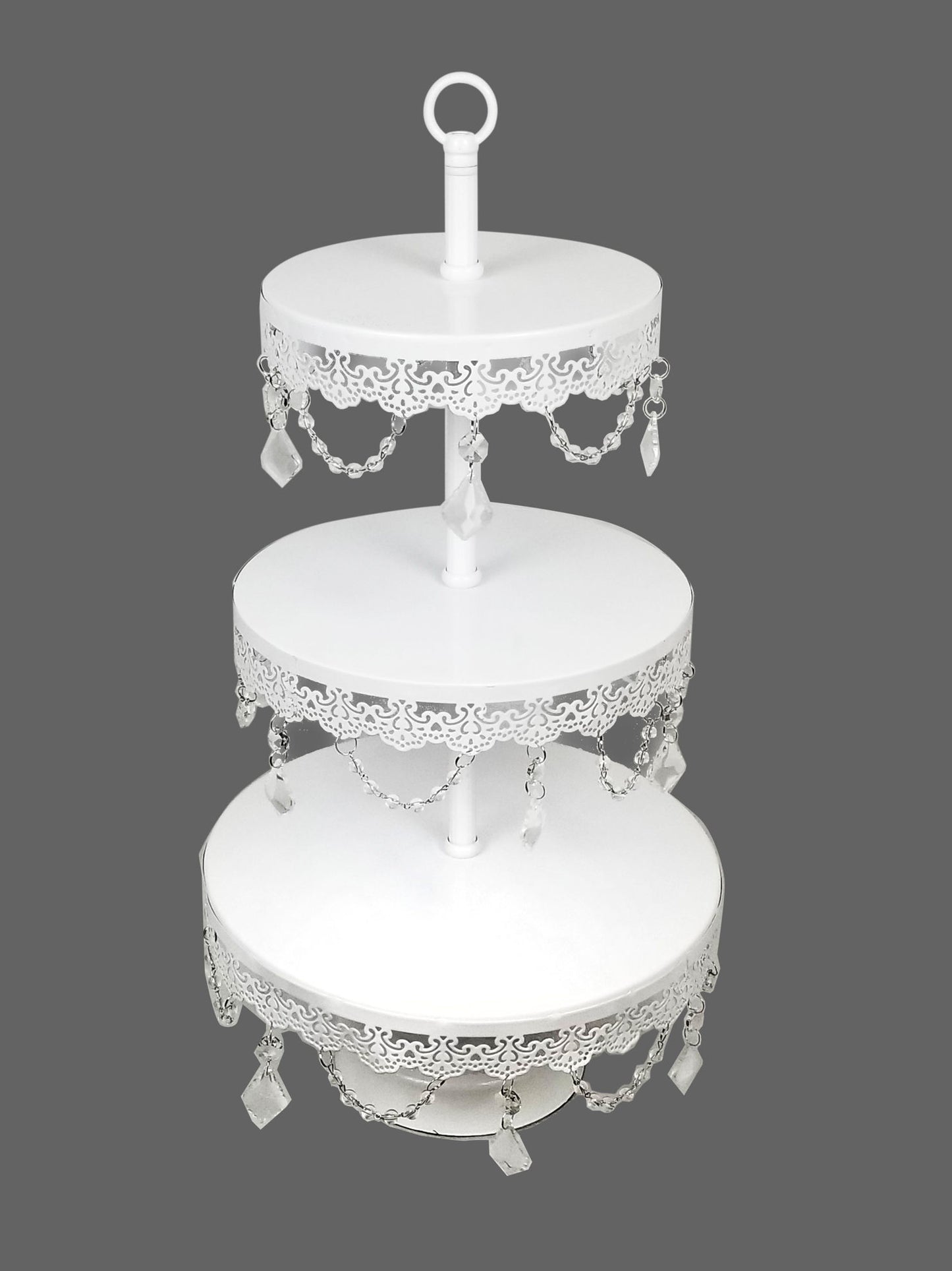 KK6 WT - 3 Tier White Premium Metal Cupcake Stand with Decorative Crystals