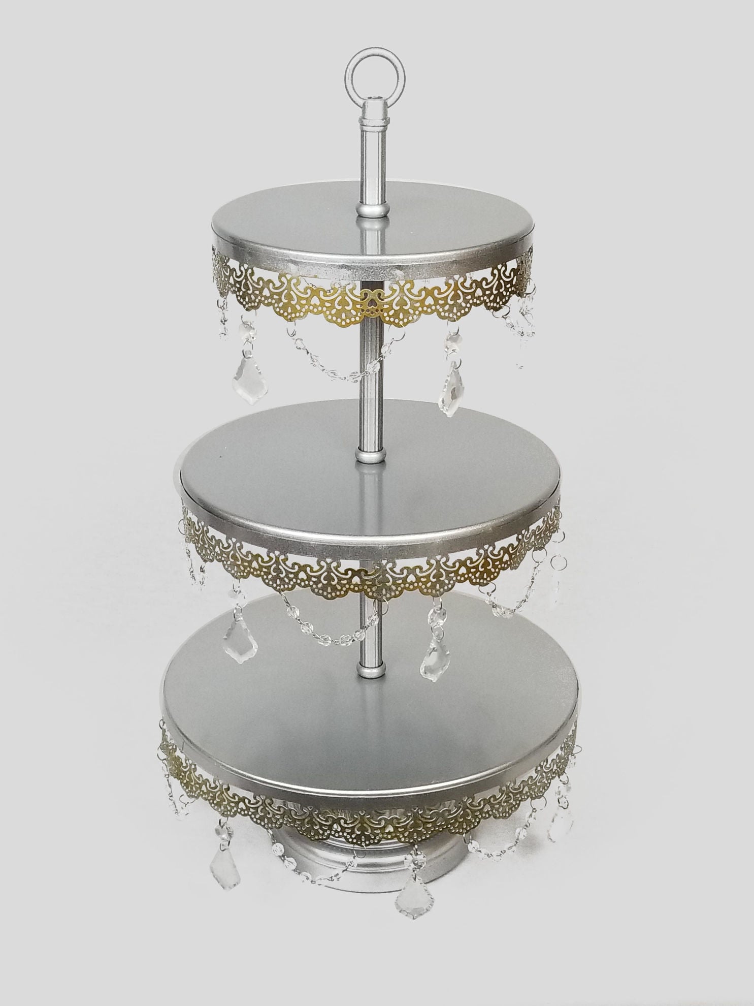 KK6 SL/GD - 3 Tier Silver/Gold Premium Metal Cupcake Stand with Decorative Crystals