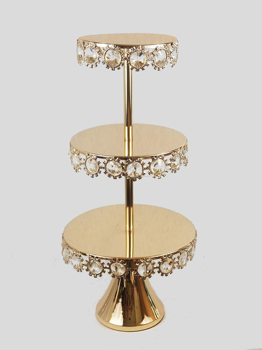 KK4 GD - 3 Tier Gold Premium Metal Cupcake Stand with Round Decorative Crystals