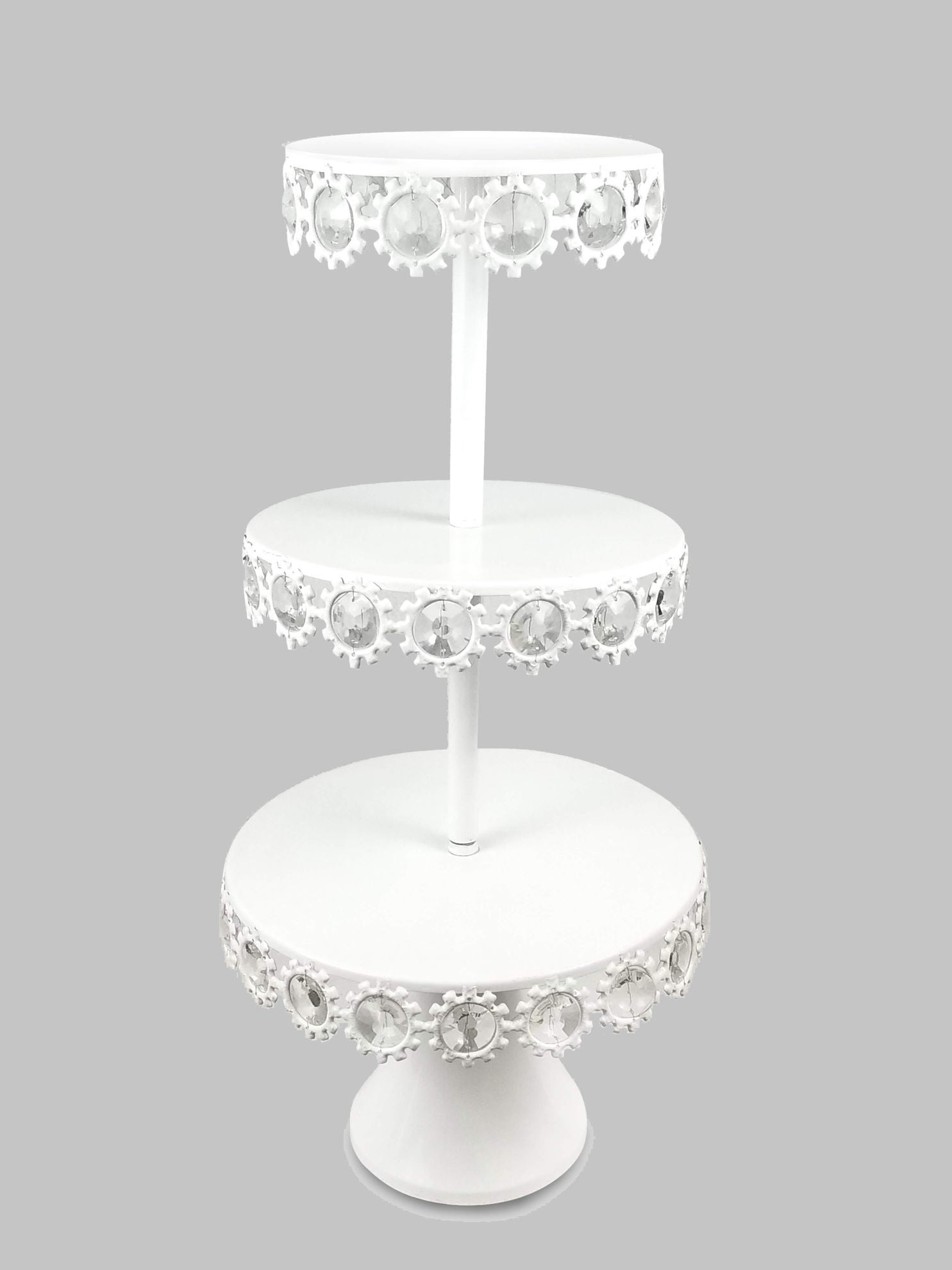 KK4 WT - 3 Tier White Premium Metal Cupcake Stand with Round Decorative Crystals
