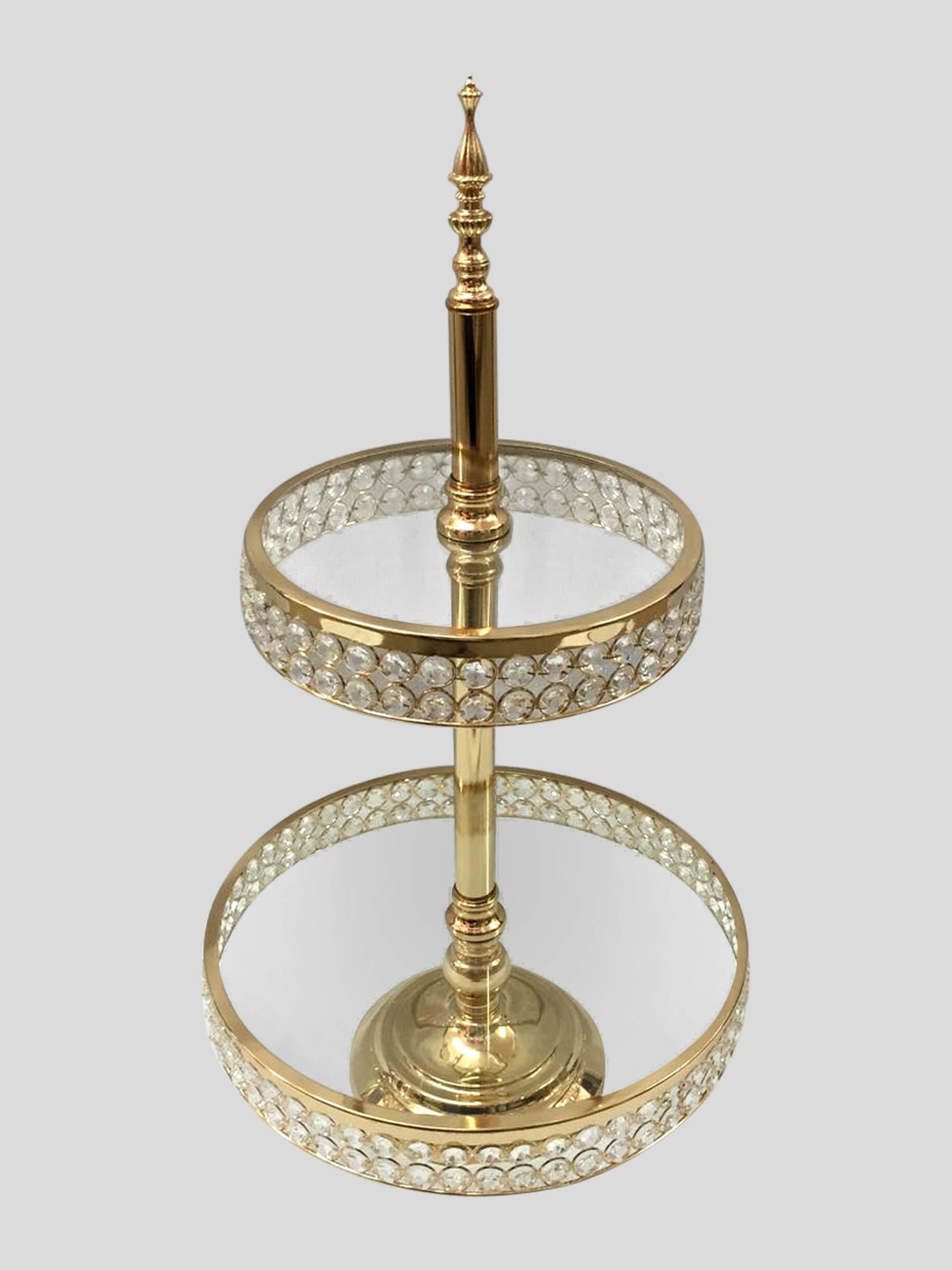 CH7010 GD - 2 Tier Gold Premium Metal and Glass Top Cupcake Stand with Embeded Crystals