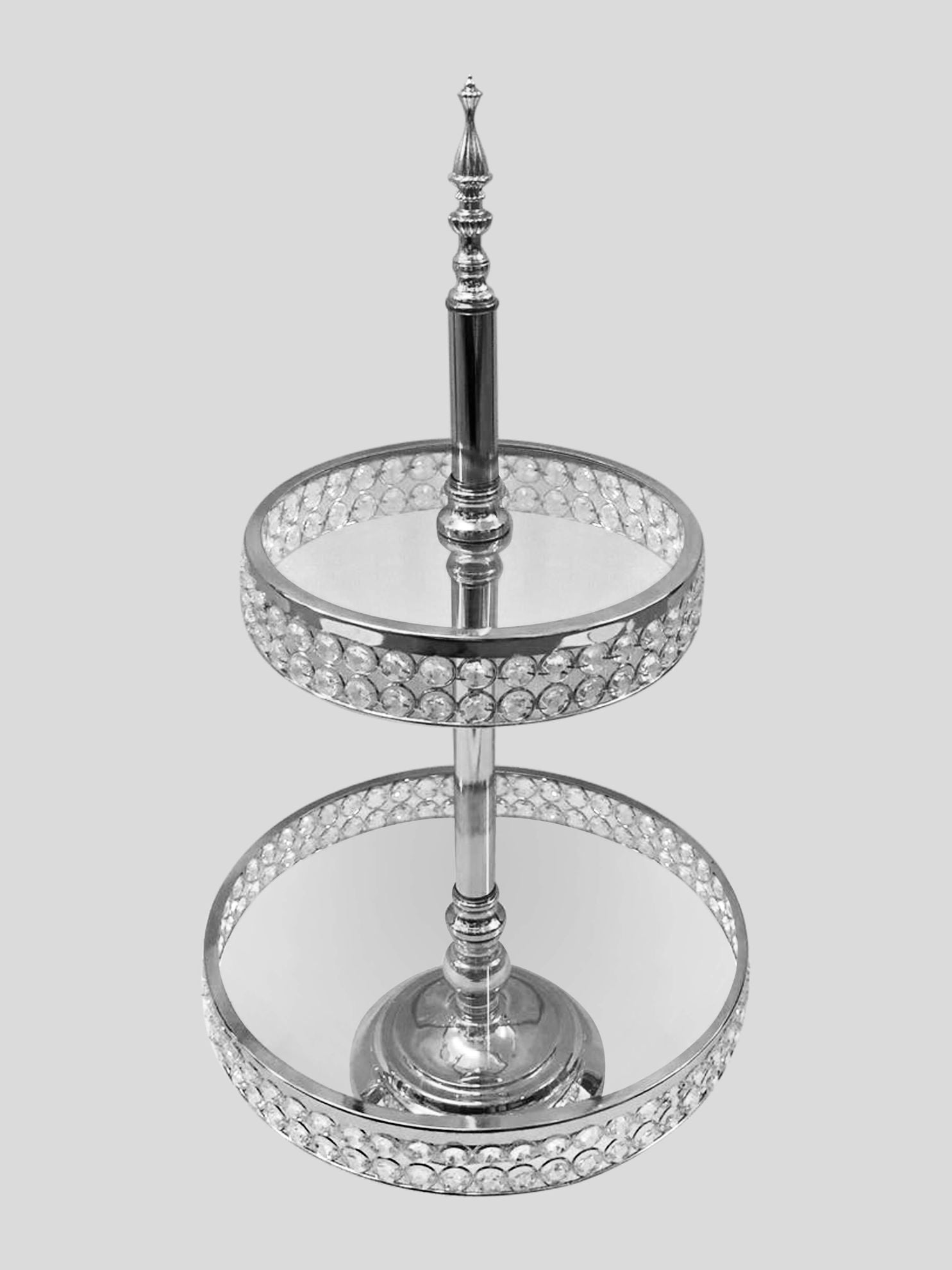 CH7010 SL - 2 Tier Silver Premium Metal and Glass Top Cupcake Stand with Embeded Crystals