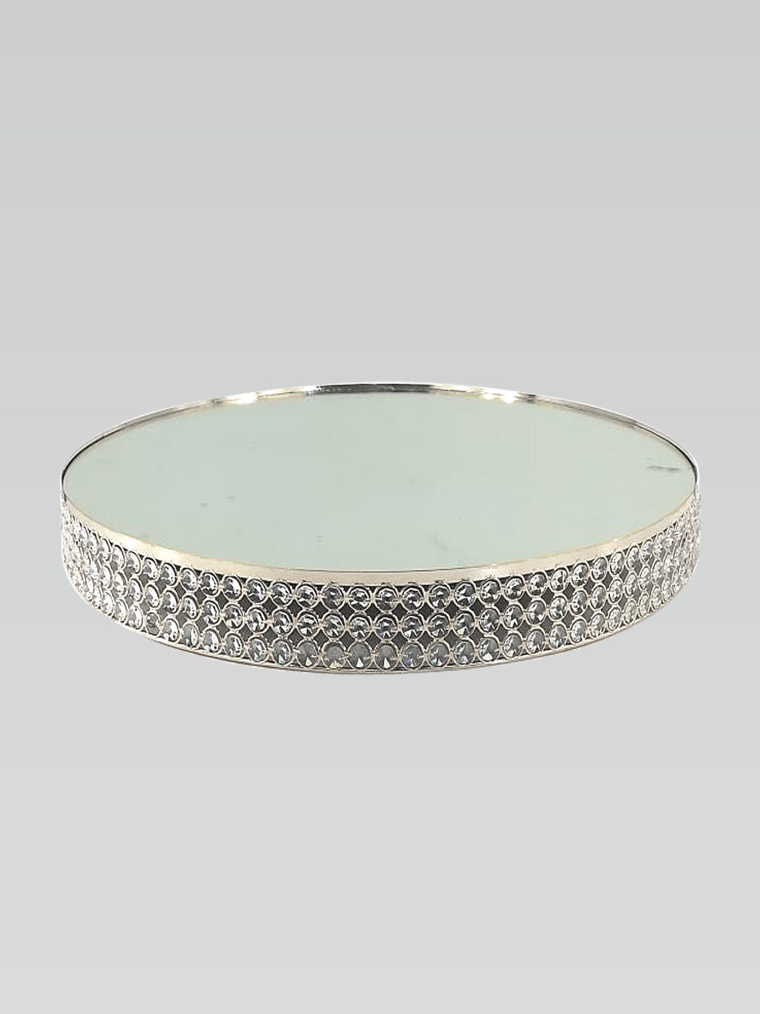 CK5443 SL - 24.5" Silver Crystal Beaded Metal Riser Cake Stand with Glass Top