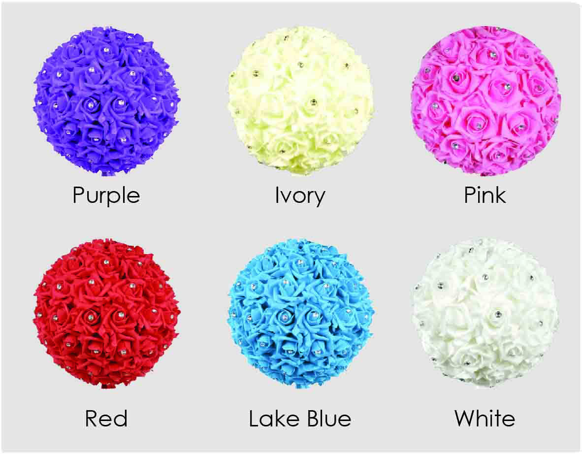 FFL2010 - 10" Foam Rose Pomander Kissing Ball Flower Ball with Embedded Crystals