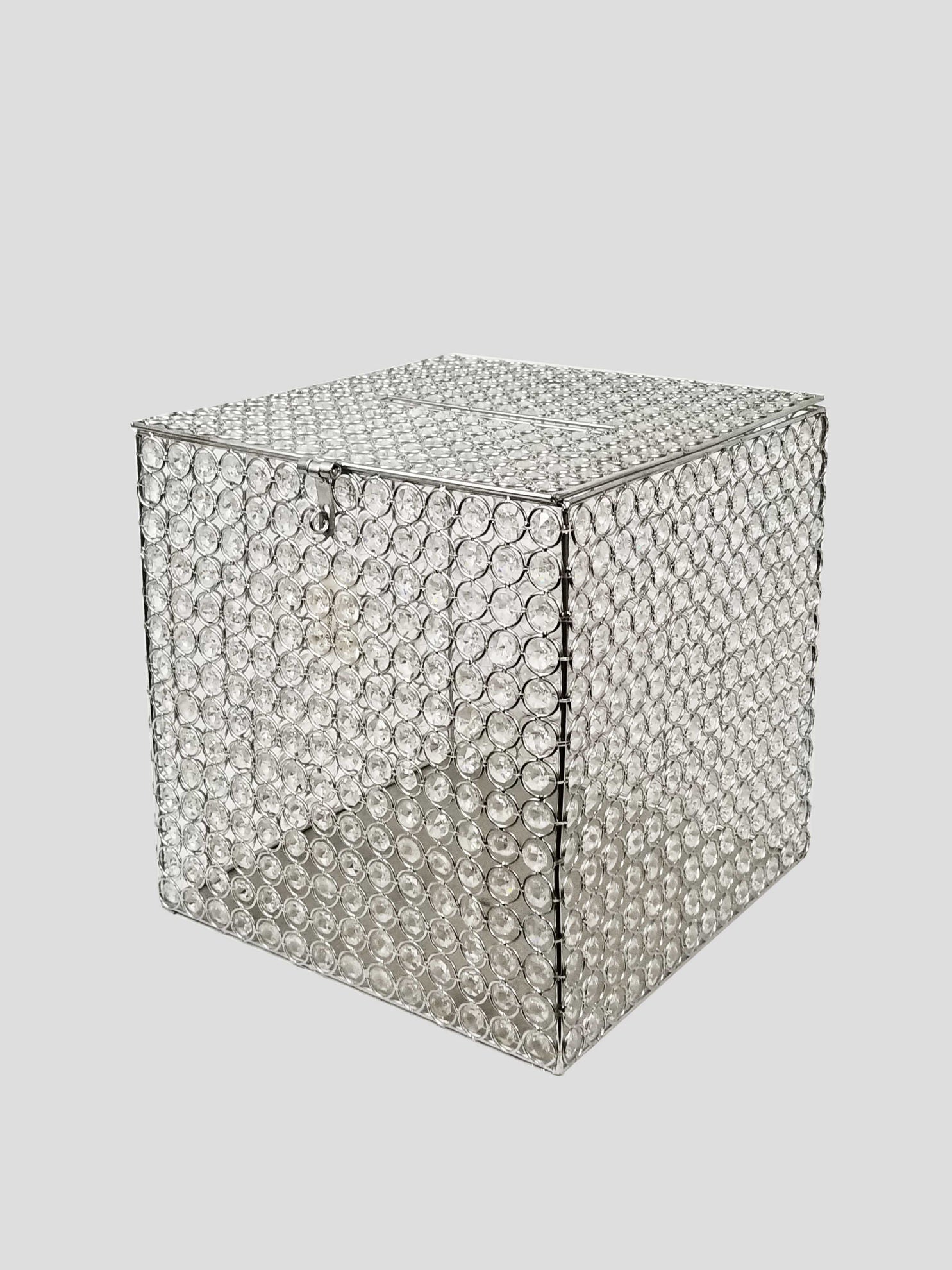 HBX-F3030 Silver - Real Crystal Beaded Card, Money, Donation Box 13"