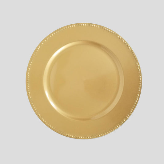 18165L GD - 13" Gold Round Acrylic Beaded Charger Plates