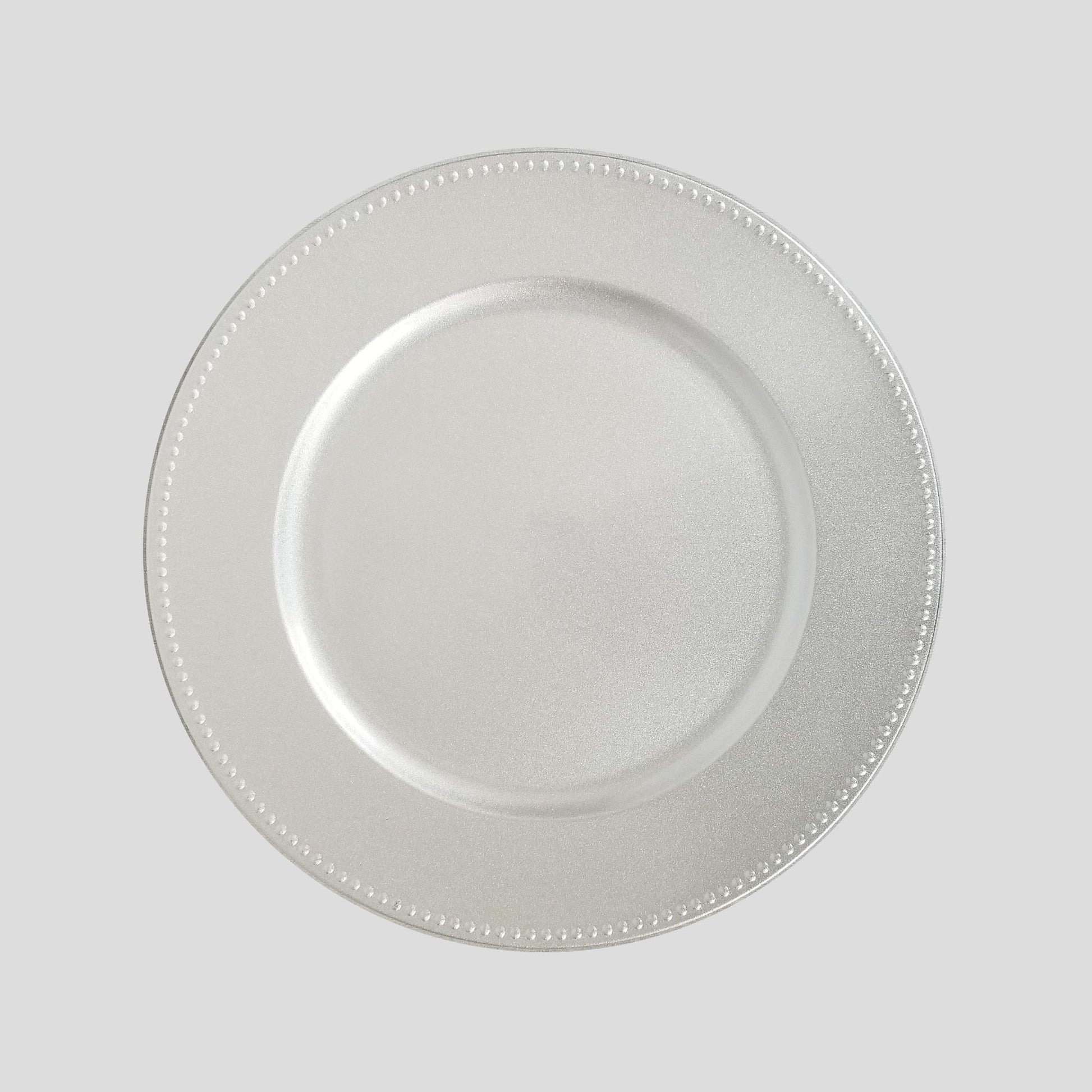 18165L SL - 13" Silver Round Acrylic Beaded Charger Plates