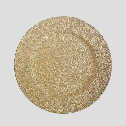 19029 GD - 13" Gold Round Gold Glitter Acrylic Plastic Charger Plates