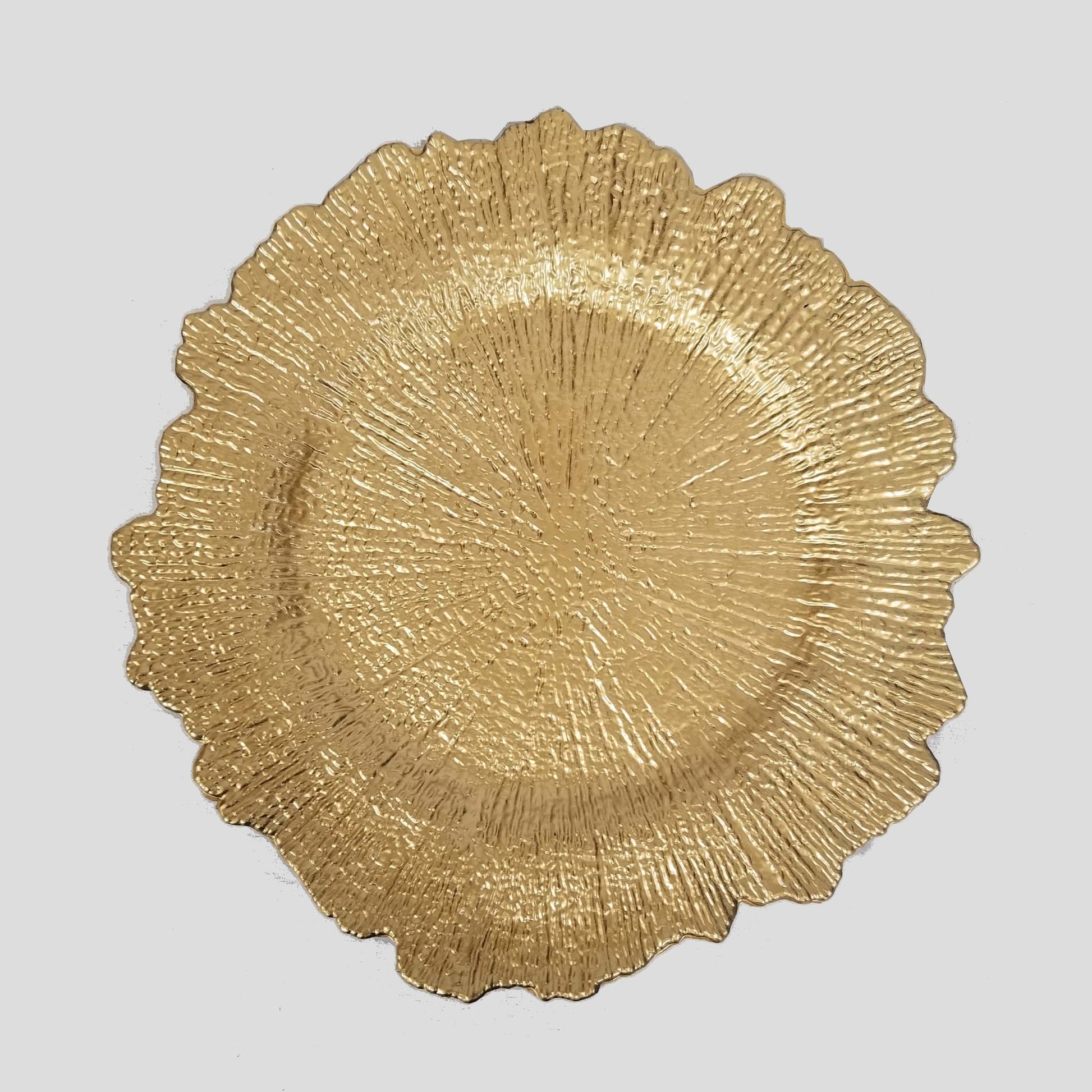 188197L-1 GD - 13" Round Reef Gold Plastic Charger Plates