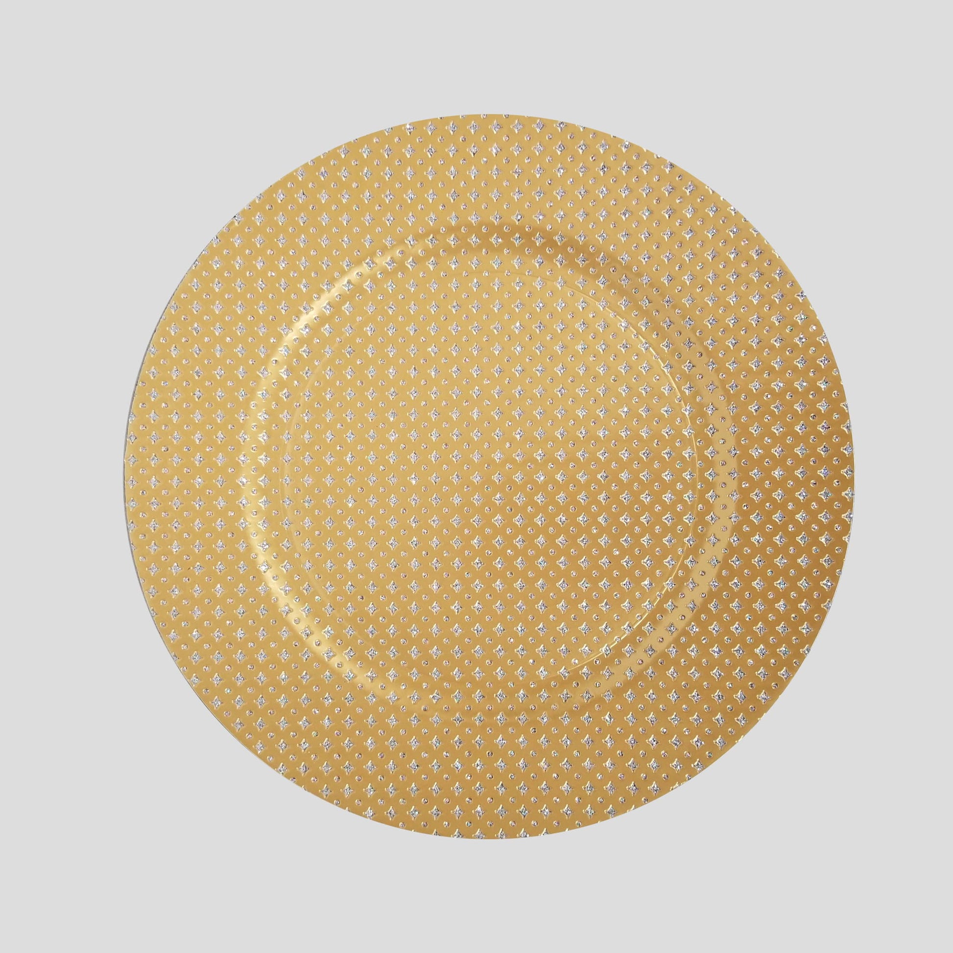 YQ16038 GD - 13" Gold Round Gold Glitter Acrylic Plastic Charger Plates