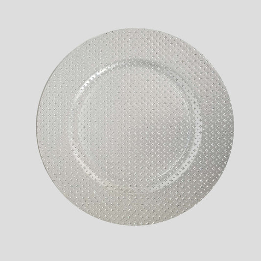 YQ15018 SL - 13" Silver Round Silver Glitter Acrylic Plastic Charger Plates