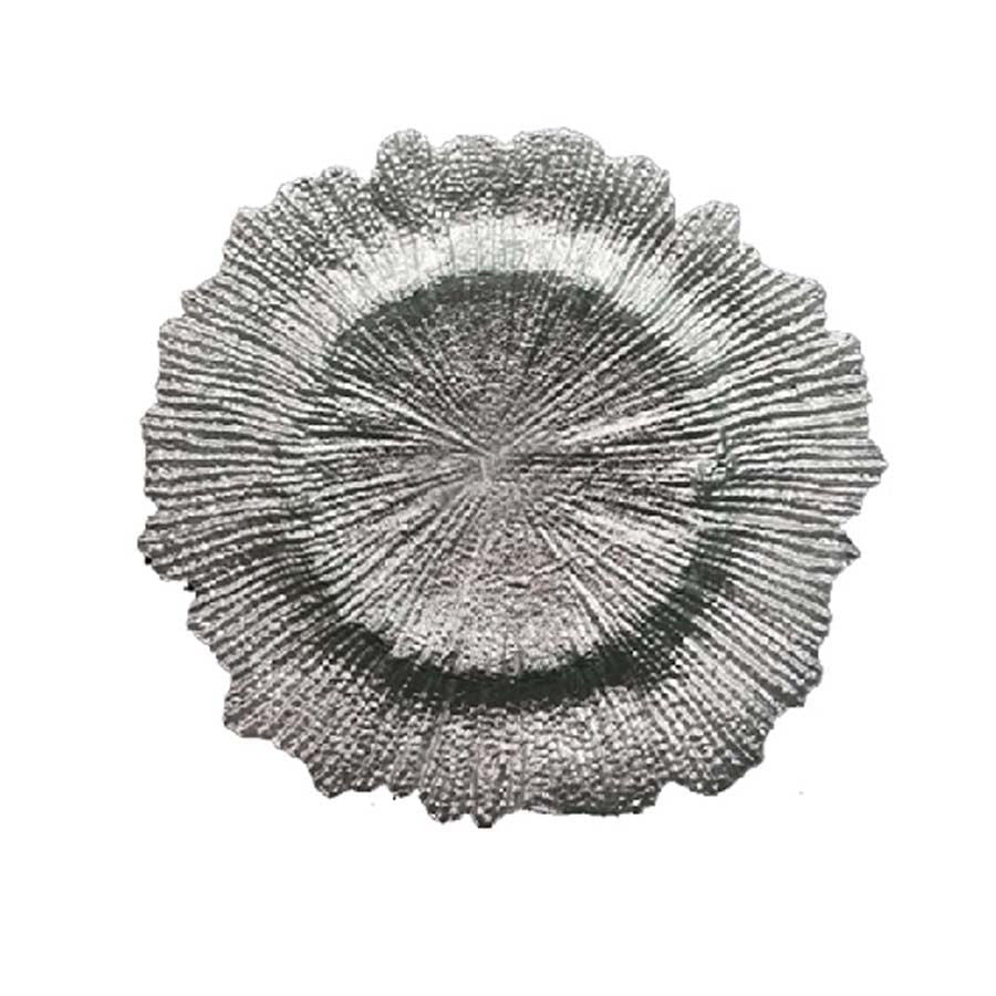 GP5432 SL - 13" Reef Leaf Silver Metallic Paint Brushed Glass Charger Plates