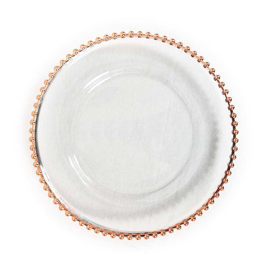 GP5428 RGD - 13" Round Beaded Rose Gold  Glass Charger Plates