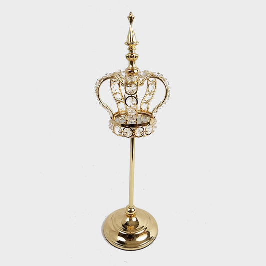 CH5468 GD - 17.5" Gold Crystal Bead Crown with Stand Centerpiece