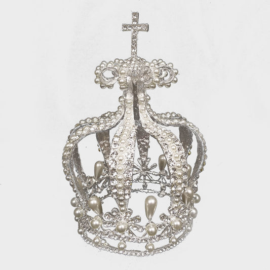 11024 Silver - Vintage Royal Crown Cake Topper Decor with Crystal and Pearls