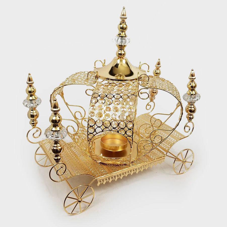 0314 GD - 21" Gold Crown Metal Carriage with Crystals Centerpiece