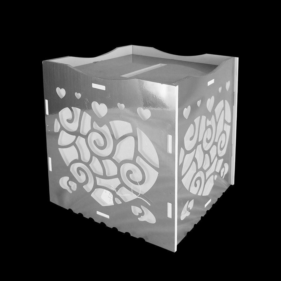 WM-HBX02 SL -  Silver square Money Box with Laser Cut Heart Shape
