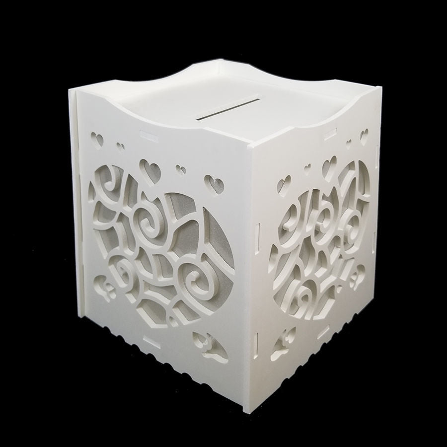 WM-HBX02 WT -  White square Money Box with Laser Cut Heart Shape