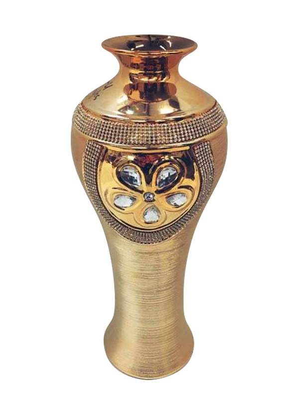 459-U - Gold Vase Elegant Ceramic with Crystal Detail 18"