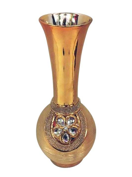 451-1U - Gold Vase Elegant Ceramic with Crystal Detail 18"