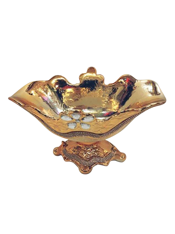 658-1 - Gold Vase Elegant Ceramic with Crystal Detail Tall 9"