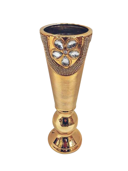 404-1U - Gold Vase Elegant Ceramic with Crystal Detail 16"
